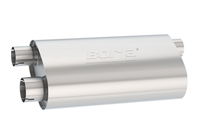 Borla Universal Pro-XS Muffler Oval 3in Inlet/ 2.5in Dual Outlet Transverse Flow Notched Muffler Borla Muffler