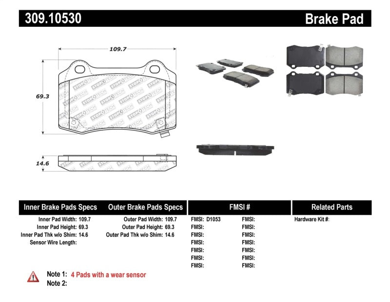 StopTech Performance 10+ Camaro Rear Brake Pads Stoptech Brake Pads - Performance