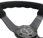 NRG Reinforced Steering Wheel (350mm / 3in. Deep) Blk Suede/Blk Bball Stitch w/5mm Matte Black Spoke NRG Steering Wheels