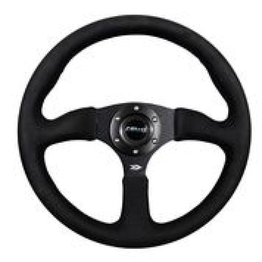 NRG Reinforced Steering Wheel (350mm / 2.5in. Deep)Blk Alcantara Comfort Grip w/4mm Matte Blk Spokes NRG Steering Wheels