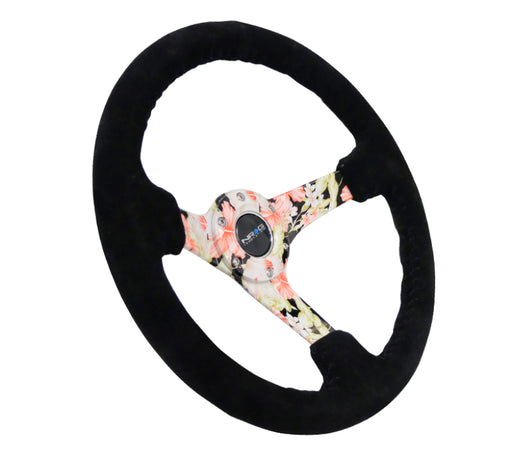 NRG Reinforced Steering Wheel (350mm / 3in. Deep) Blk Suede Floral Dipped w/ Blk Baseball Stitch NRG Steering Wheels
