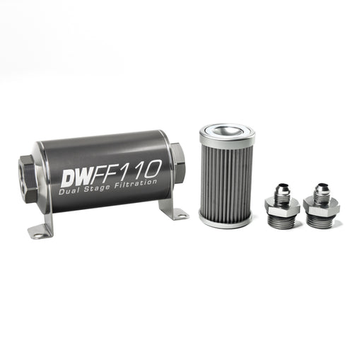 DeatschWerks Stainless Steel 6AN 40 Micron Universal Inline Fuel Filter Housing Kit (110mm) DeatschWerks Fuel Filters