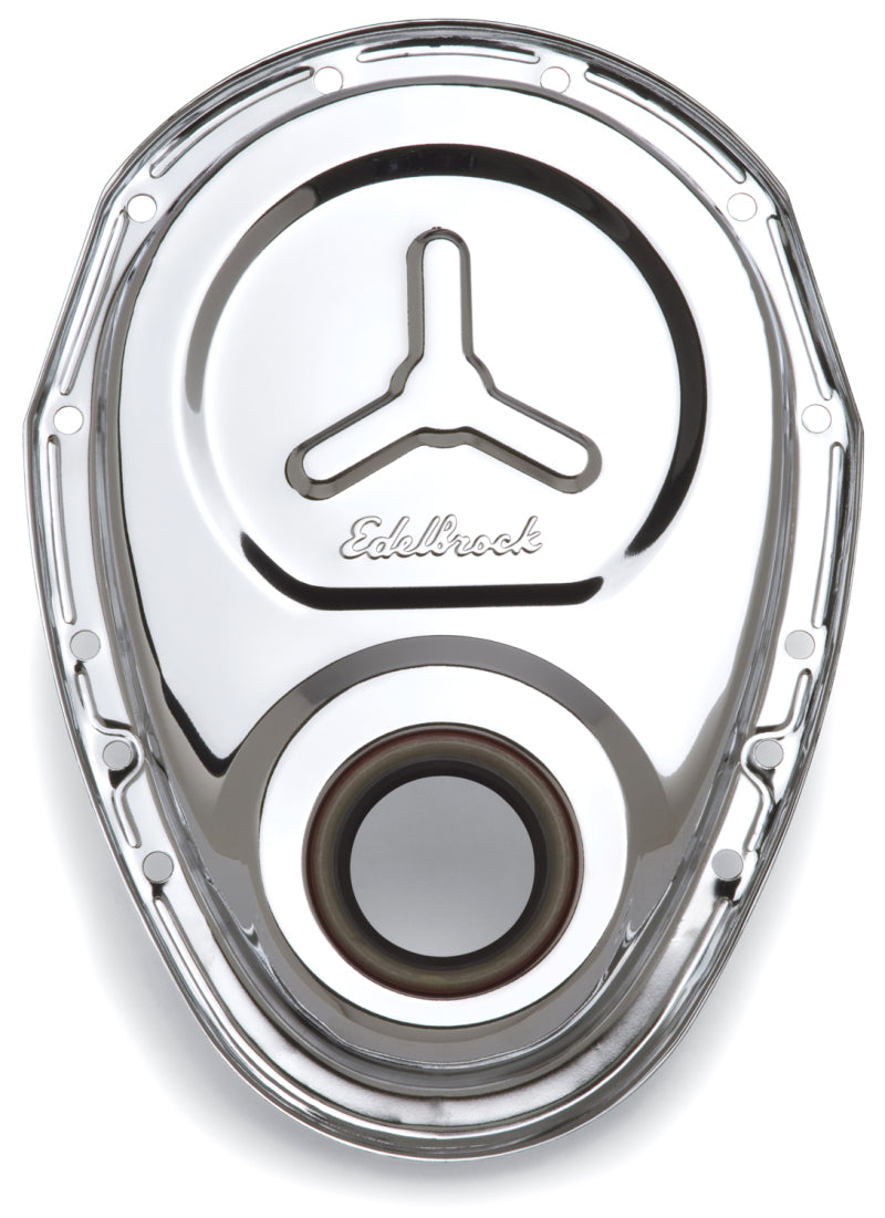 Edelbrock Timing Cover SB-Chevy Chrome w/ Welded Reinforcement Plate Edelbrock Timing Covers