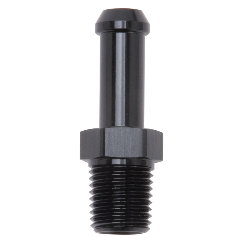 Edelbrock Hose End Straight 1/4In NPT to 3/8In Barb Black Anodize Edelbrock Fittings