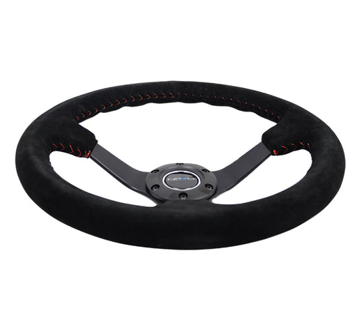 NRG Reinforced Steering Wheel (350mm / 3in. Deep) Blk Suede/Red BBall Stitch w/5mm Matte Blk Spokes NRG Steering Wheels