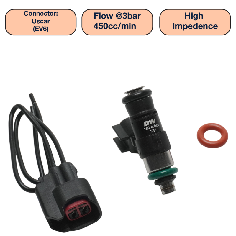 DeatschWerks Universal 450cc Single Fuel Injector / 34mm Length / 14mm O-Ring Seals DeatschWerks Fuel Injectors - Single