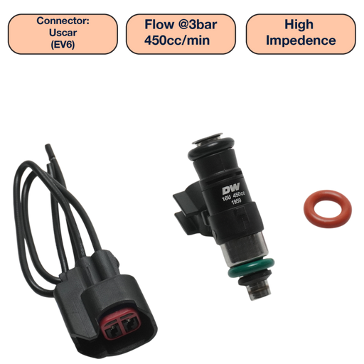 DeatschWerks Universal 450cc Single Fuel Injector / 34mm Length / 14mm O-Ring Seals DeatschWerks Fuel Injectors - Single