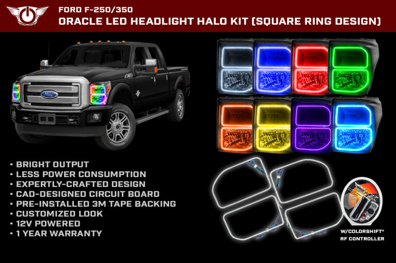 Oracle Ford F250/350 11-16 Halo Kit (Square Ring Design) - ColorSHIFT w/ BC1 Controller ORACLE Lighting Headlights