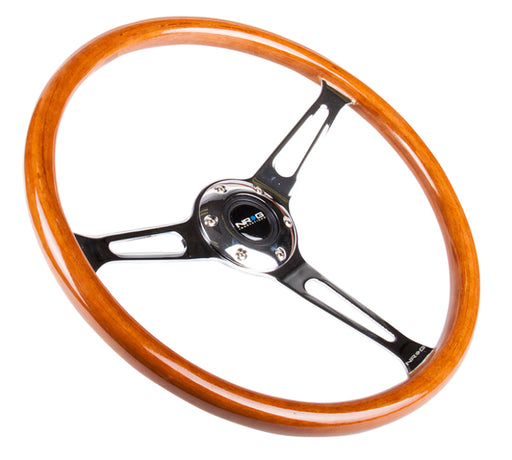 NRG Reinforced Steering Wheel (360mm) Classic Wood Grain w/Chrome Cutout 3-Spoke Center NRG Steering Wheels