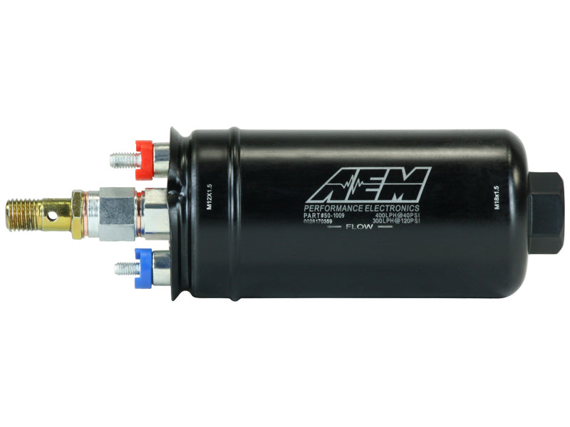 AEM 400LPH High Pressure Inline Fuel Pump - M18x1.5 Female Inlet to M12x1.5 Male Outlet AEM Fuel Pumps