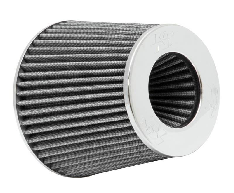 K&N Universal Filter Chrome Round Tapered White - 4in Flange ID x 1.125in Flange Length x 5.5in H K&N Engineering Air Filters - Universal Fit