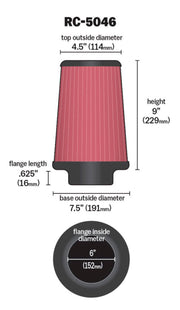 K&N Universal Chrome Filter 6 inch FLG / 7.5 inch Base / 4.5 inch Top / 9 inch Height K&N Engineering Air Filters - Universal Fit