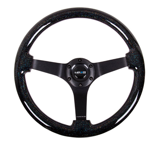 NRG Reinforced Steering Wheel (350mm / 3in Deep) Classic Blk Sparkle Wood Grain w/Blk 3-Spoke Center NRG Steering Wheels