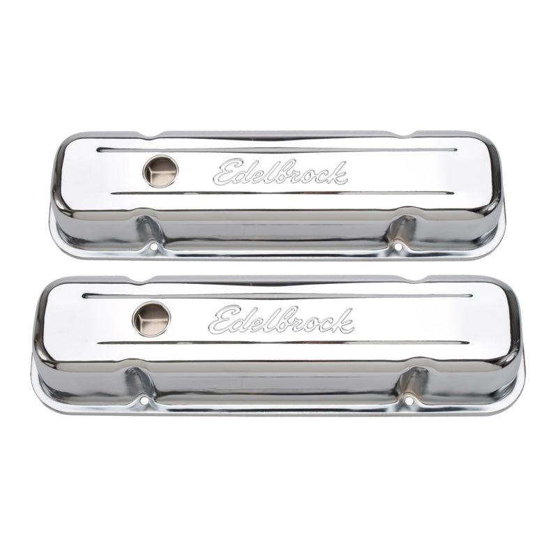Edelbrock Valve Cover Signature Series Pontiac 1962-1979 301-455 CI V8 Tall Chrome Edelbrock Valve Covers