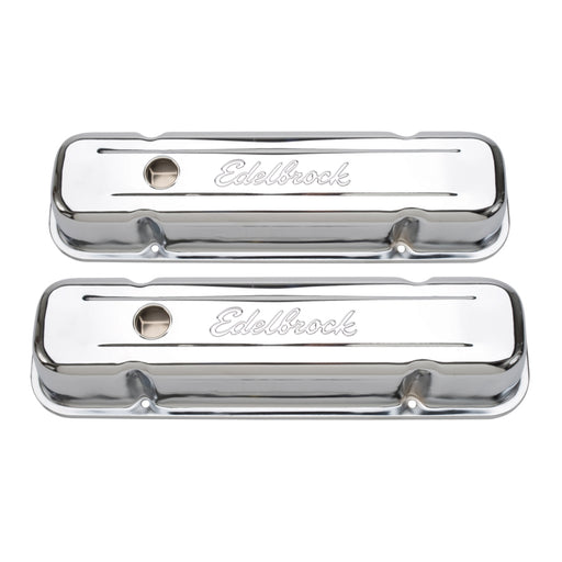 Edelbrock Valve Cover Signature Series Pontiac 1962-1979 301-455 CI V8 Tall Chrome Edelbrock Valve Covers