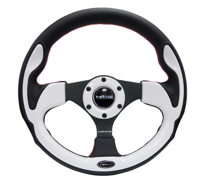 NRG Reinforced Steering Wheel (320mm) Blk w/White Trim & 4mm 3-Spoke NRG Steering Wheels
