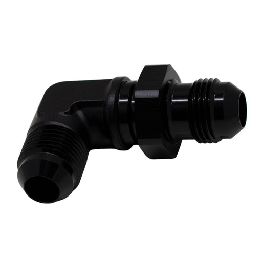 DeatschWerks 8AN Male Flare to 8AN Male Flare Bulkhead Adapter 90-Degree - Anodized Matte Black DeatschWerks Fittings