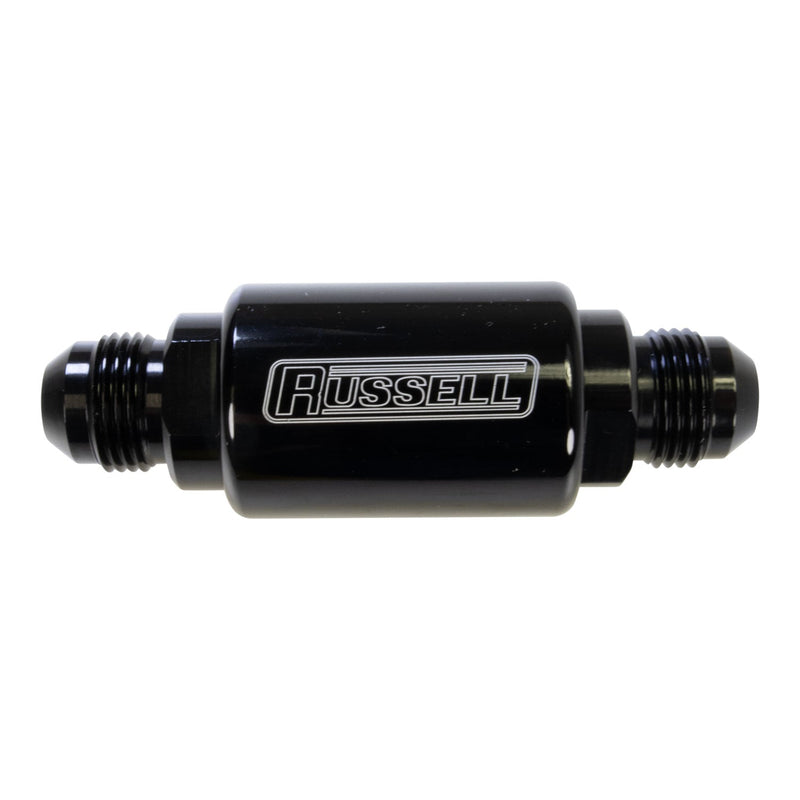 3-1/4" Length, 8AN Male Inlet/Outlet Fuel Filters With Black Finish RUSSELL Autoparts