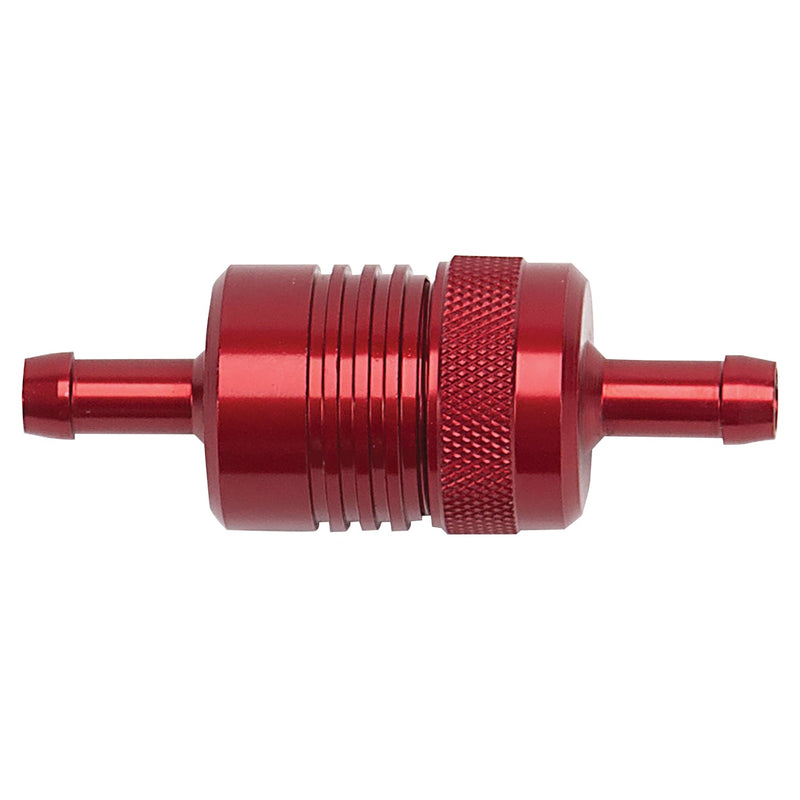 3" Length, 1-1/8" O.D., 5/16" In/Out Aluminum Street Fuel Filter w/ Red Finish RUSSELL Autoparts