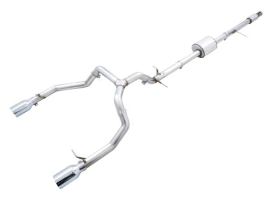 AWE Tuning 4th Gen GM 1500 5.3L 0FG Catback Split Rear Exit (Flat Bumper) - Quad Chrome Tips 3015-32205 AWE TUNING EXHAUST