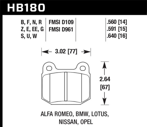 Hawk 04-09 Infiniti G35 3.5L Base Brembo Brakes OE Incl.Shims Rear ER-1 Brake Pads Hawk Performance Brake Pads - Racing