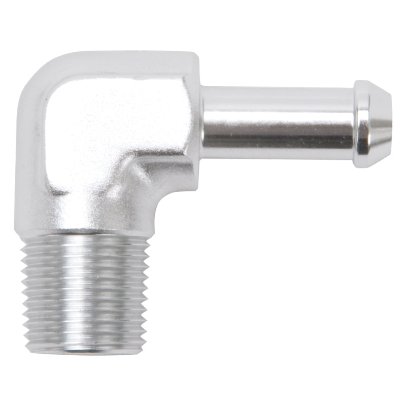 Edelbrock Hose End 90-Deg 3/8In NPT to 3/8In Barb Clear Anodize Edelbrock Fittings