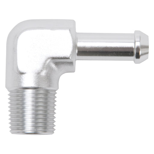 Edelbrock Hose End 90-Deg 3/8In NPT to 3/8In Barb Clear Anodize Edelbrock Fittings