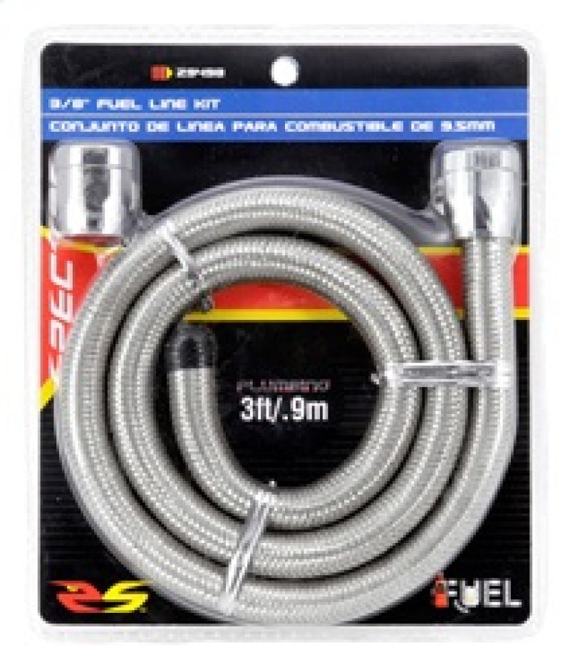 Spectre Stainless Steel Flex Fuel Line 3/8in. ID - 3ft. w/Chrome Clamps Spectre Fuel Lines