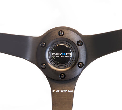 NRG Reinforced Steering Wheel (350mm / 3in. Deep) Blk Suede w/Blk BBall Stitch (Odi Bakchis Edition) NRG Steering Wheels