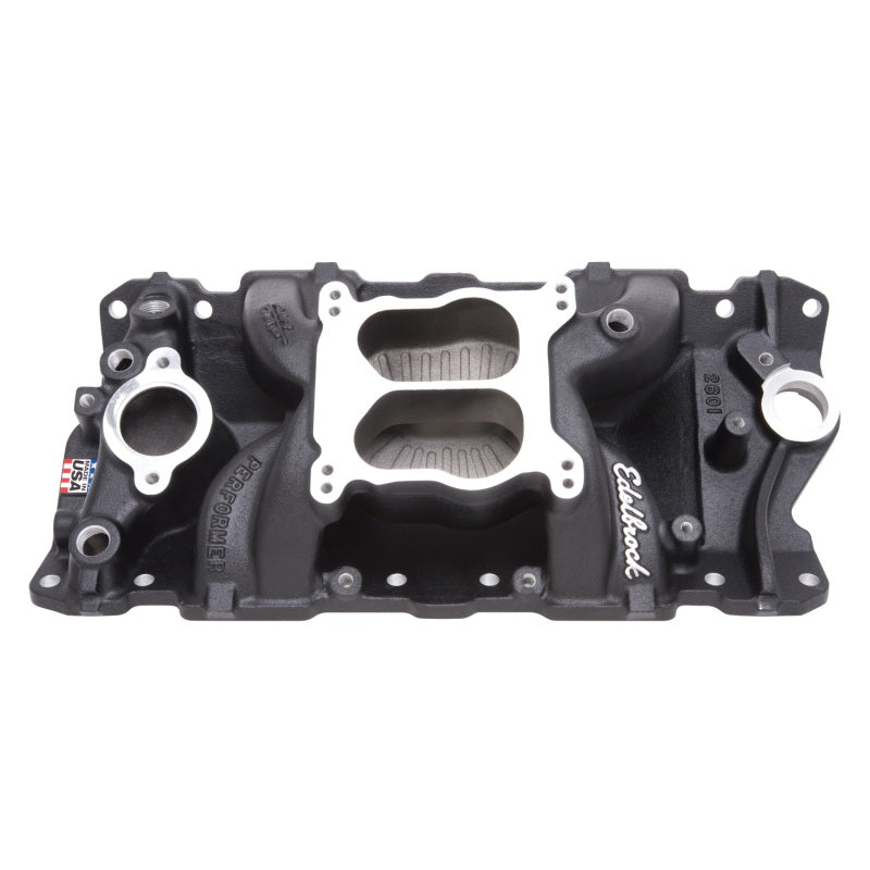 Edelbrock Manifold SBC Performer Air Gap Black Edelbrock Intake Manifolds