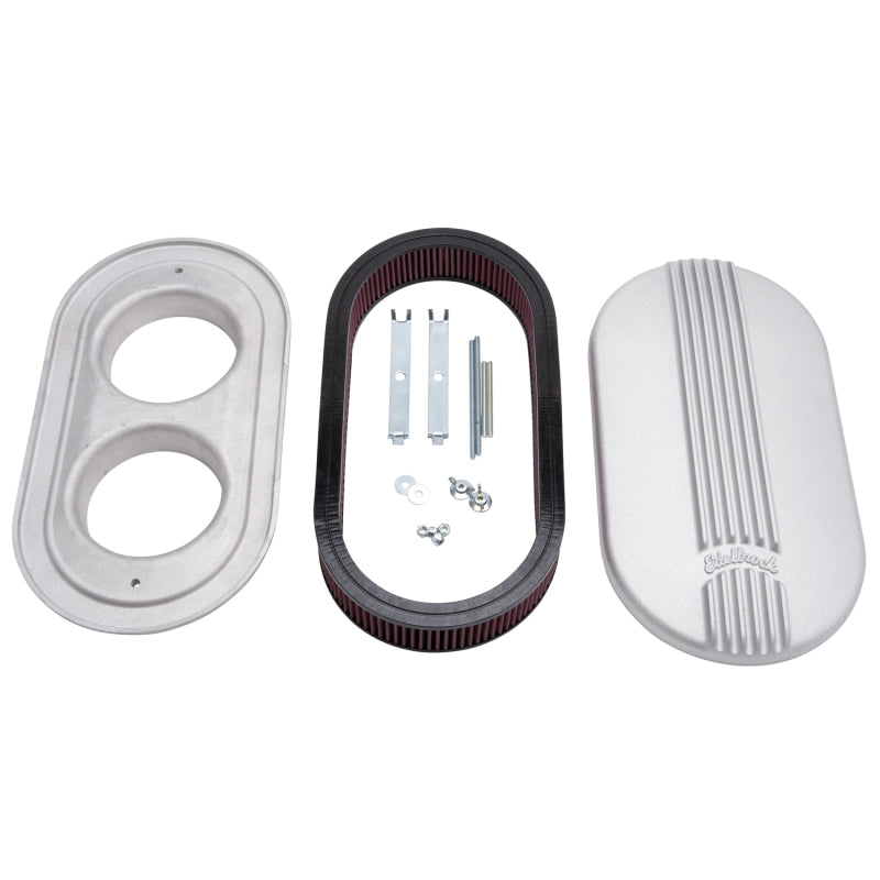 Edelbrock Air Cleaner Classic Series Oval Aluminum 17 5In X 9 35In X 4 45In Dual Carburetor Edelbrock Air Filters - Universal Fit