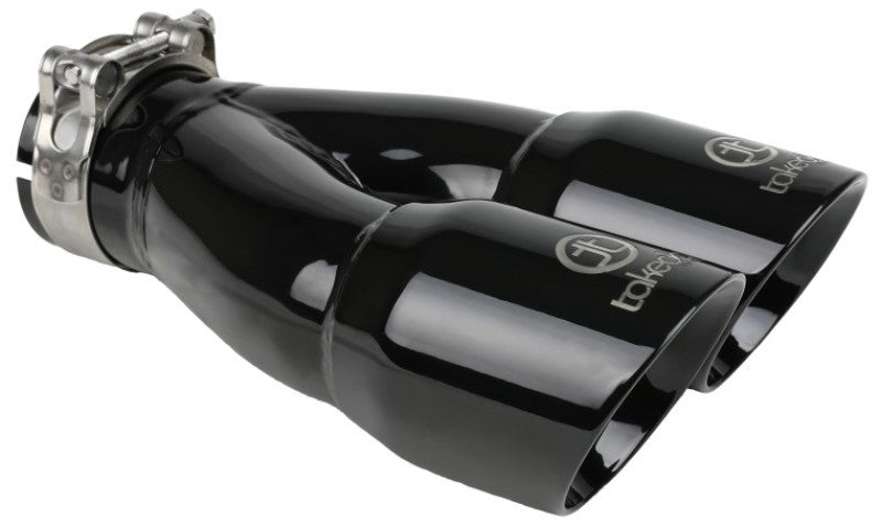 aFe Takeda 2.5in 304 Stainless Steel Clamp-on Exhaust Tip 2.5in Inlet 3in Dual Outlet - Black aFe Tips