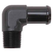 Edelbrock Hose End 90-Deg 1/2In NPT to 3/4In Barb Black Anodize Edelbrock Fittings