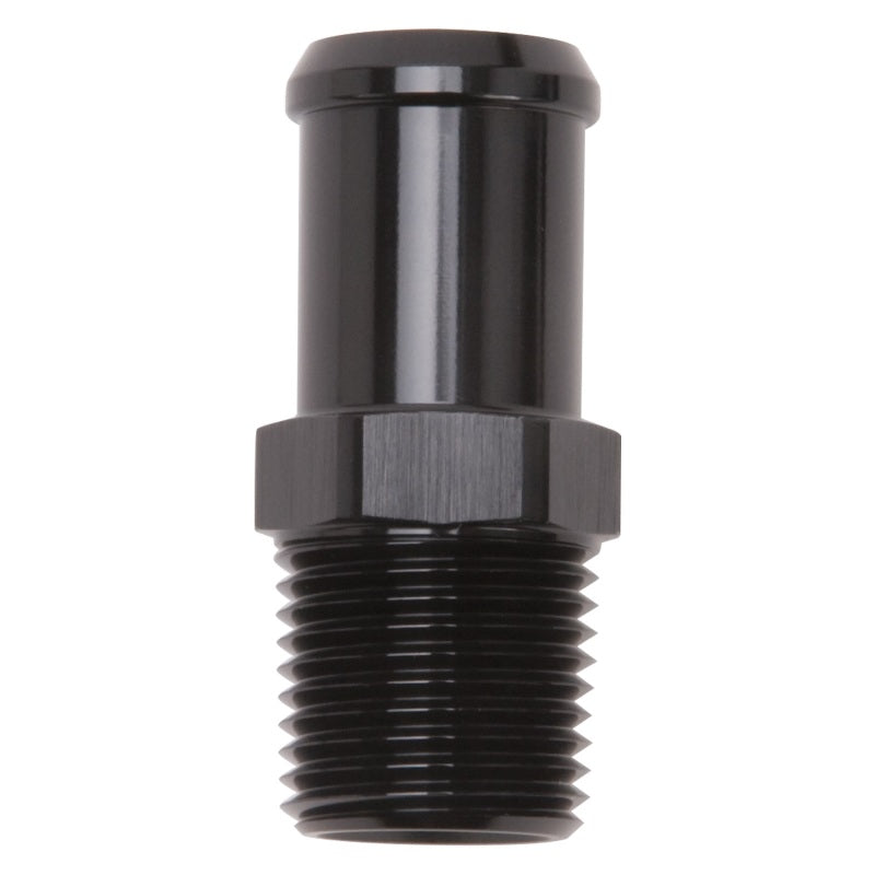 Edelbrock Hose End Straight 1/2In NPT to 3/4In Barb Black Anodize Edelbrock Fittings