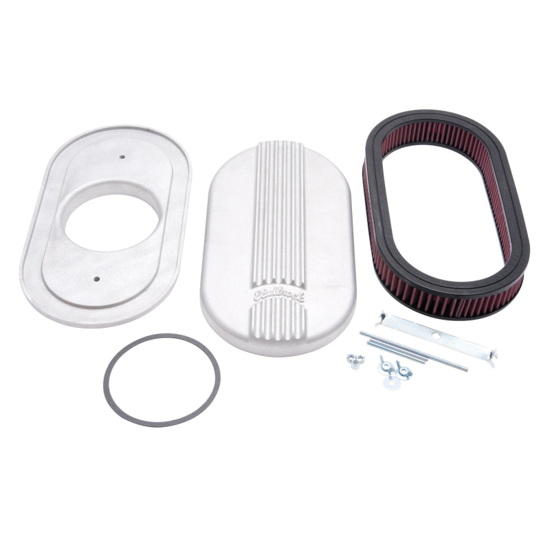 Edelbrock Air Cleaner Classic Series Oval Aluminum Top Cloth Element 17 5In X 9 35In X 3 9In Satin Edelbrock Air Filters - Universal Fit