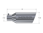 MBRP Universal Tip 7inch O.D. Rolled End 4inch inlet 18inch length - T304 (SINGLE TIP) MBRP Steel Tubing