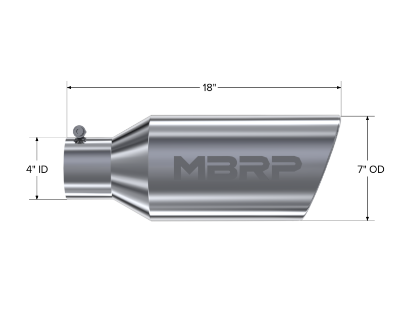 MBRP Universal Tip 7inch O.D. Rolled End 4inch inlet 18inch length - T304 (SINGLE TIP) MBRP Steel Tubing