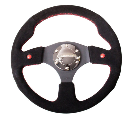 NRG Reinforced Steering Wheel (320mm) Blk Suede w/Dual Buttons NRG Steering Wheels