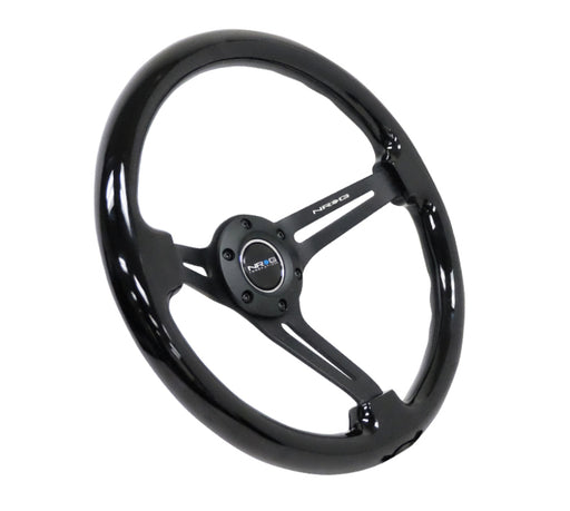 NRG Reinforced Steering Wheel (350mm / 3in. Deep) Blk Wood w/Blk Matte Spoke/Black Center Mark NRG Steering Wheels