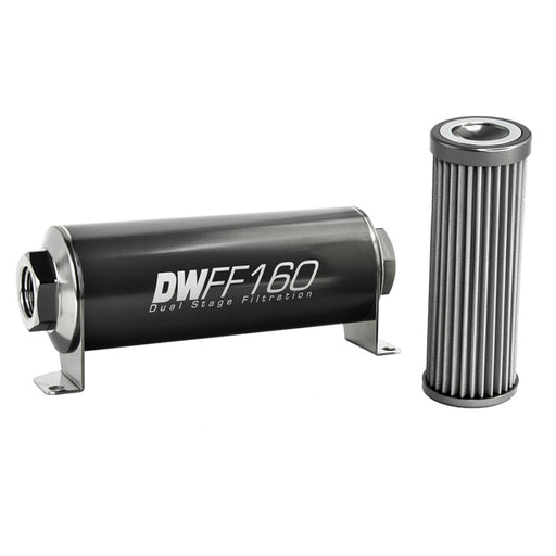 DeatschWerks Stainless Steel 8AN 40 Micron Universal Inline Fuel Filter Housing Kit (160mm) DeatschWerks Fuel Filters