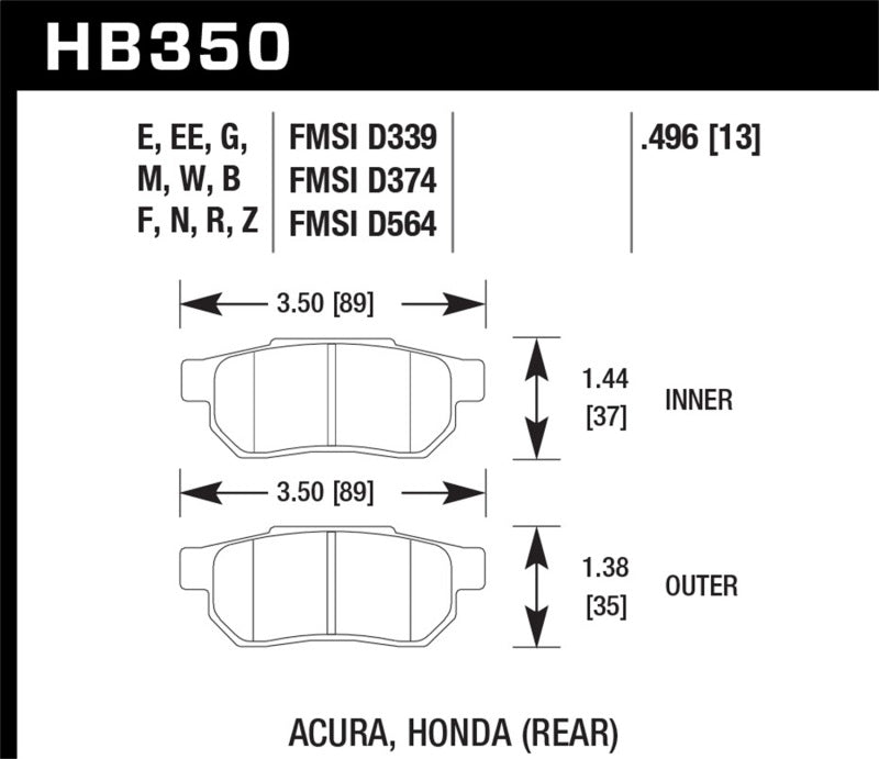 Hawk Honda/Acura ER-1 Endurance Racing Rear Brake Pads Hawk Performance Brake Pads - Racing