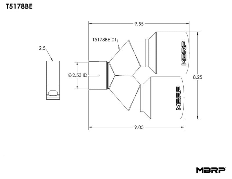 MBRP Burnt End Tip 2.5 ID Dual 4 OD Out 9.5 length Single wall 304 Stainless Steel Driver Side MBRP Tail Pipes