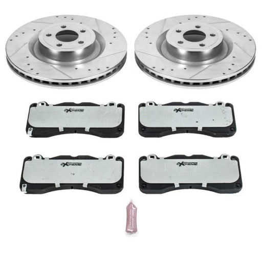 Power Stop 15-22 Ford Mustang Front Z26 Street Brake Kit PowerStop Brake Rotors - Slot & Drilled