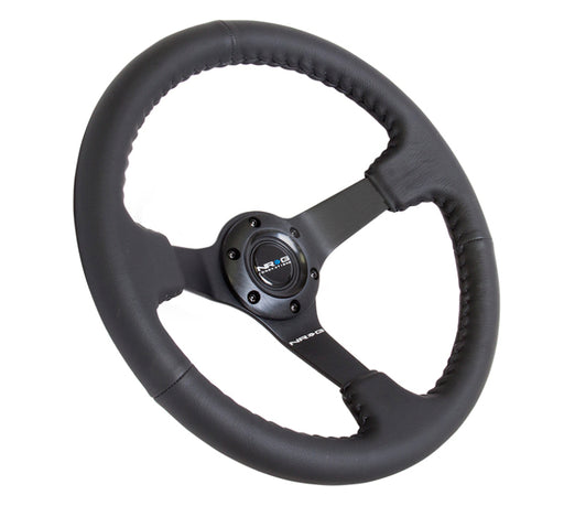 NRG Reinforced Steering Wheel (350mm / 3in. Deep) Bk Leather w/Bk BBall Stitch (Odi Bakchis Edition) NRG Steering Wheels
