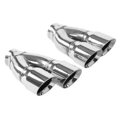 MagnaFlow Tip Stainless Double Wall Round Dual Outlet Polish 3in DIA 2.25in Inlet 9.75in Len (qty 2) 35229 MAGNAFLOW