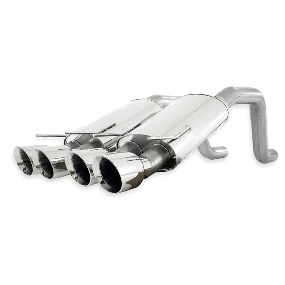 Stainless Works 2006-13 Corvette C6ZO6/ZR1 3in Axleback Chambered Mufflers Quad 4in Rolled Edge Tips ZO6CBCQUAD