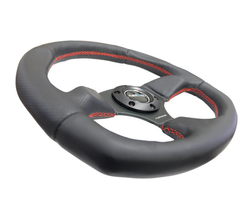 NRG Reinforced Steering Wheel (320mm Horizontal / 330mm Vertical) Leather w/Red Stitching NRG Steering Wheels