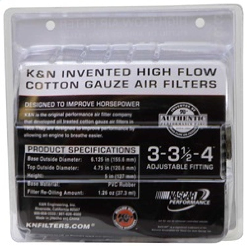 K&N Universal Air Filter Chrome Round Tapered Red - 4in Flange ID x 1.125in Flange Length x 5.5in H K&N Engineering Air Filters - Universal Fit