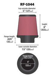 K&N Round Tapered Universal Air Filter 6 inch Flange 7.5 inch Base 5 inch Top 8 inch Height K&N Engineering Air Filters - Universal Fit