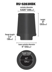 K&N Universal Rubber Filter-Round Tapered 4.5in Flange ID x 8in Base OD x 6.625in Top OD x 8in H K&N Engineering Air Filters - Universal Fit